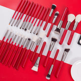 Red Natural Makeup Brushes Set